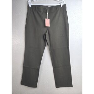 Quince Ponte Straight Pants XL Dark Green Stretch Work Trouser Minimalist Preppy